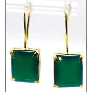 Large Deep Green Emerald Earrings Set in 14K Gilded 925 Sterling Thailand NEW